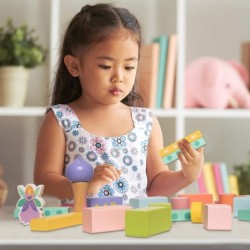 Large Wooden Blocks Set 80pcs - Girls Fairytale Kingdom Castle with Unicorn and Fairy Colored Wooden Building Blocks for Kids...