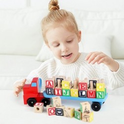 Wooden Alphabet Blocks Truck Wooden Building Blocks Car for Toddlers 28 pcs Stacking Blocks and A Truck Montessori Preschool ...