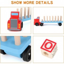 Wooden Alphabet Blocks Truck Wooden Building Blocks Car for Toddlers 28 pcs Stacking Blocks and A Truck Montessori Preschool ...