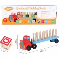 Wooden Alphabet Blocks Truck Wooden Building Blocks Car for Toddlers 28 pcs Stacking Blocks and A Truck Montessori Preschool ...