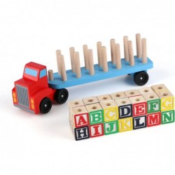 Wooden Alphabet Blocks Truck Wooden Building Blocks Car for Toddlers 28 pcs Stacking Blocks and A Truck Montessori Preschool ...