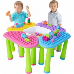 Indoor/Outdoor Toddler Activity Table Set with 25 Piece Building Blocks Kids Play Table for Building Blocks Toy Motor Develop...