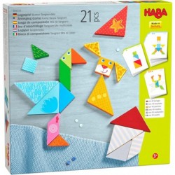 Funny Faces Tangram Wooden Tile Arranging Game with 20 Template Cards (Made in Germany) $50.84 Toy Stacking Block Sets