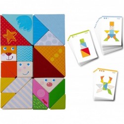 Funny Faces Tangram Wooden Tile Arranging Game with 20 Template Cards (Made in Germany) $50.84 Toy Stacking Block Sets