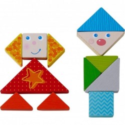 Funny Faces Tangram Wooden Tile Arranging Game with 20 Template Cards (Made in Germany) $50.84 Toy Stacking Block Sets