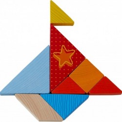 Funny Faces Tangram Wooden Tile Arranging Game with 20 Template Cards (Made in Germany) $50.84 Toy Stacking Block Sets