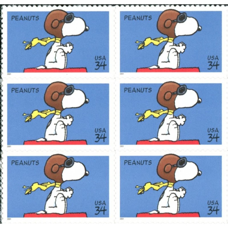 PEANUTS ~ SNOOPY ~ RED BARON ~ CHARLES SCHULZ 3507 Block of 6 x 34¢ US Postage Stamps $18.67 Collectible Postage Stamps