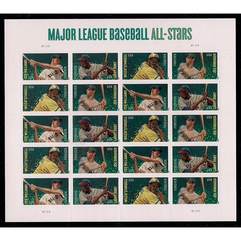 Forever Stamps Baseball All Stars - sheet of 20 postage stamps (Willie Stargell Larry Doby Ted Williams Joe Dimaggio) $63.18 ...