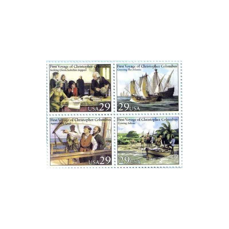 First Voyage of Christopher Columbus ~ Queen Isabella 2623a Block of 4 x 29 Cents US Postage Stamps $15.09 Collectible Postag...