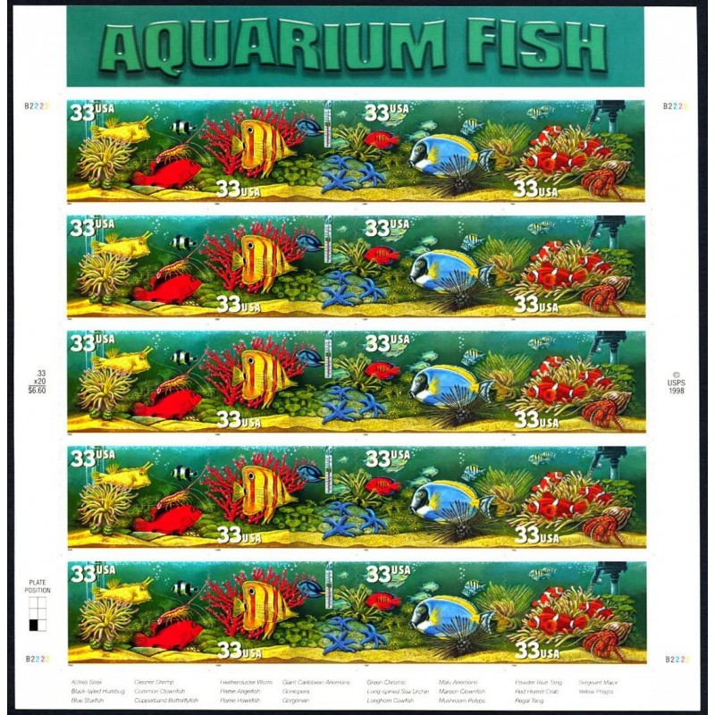 Aquarium Fish Collectible Sheet of 20 33 Cent Stamps $17.26 Collectibles Display & Storage