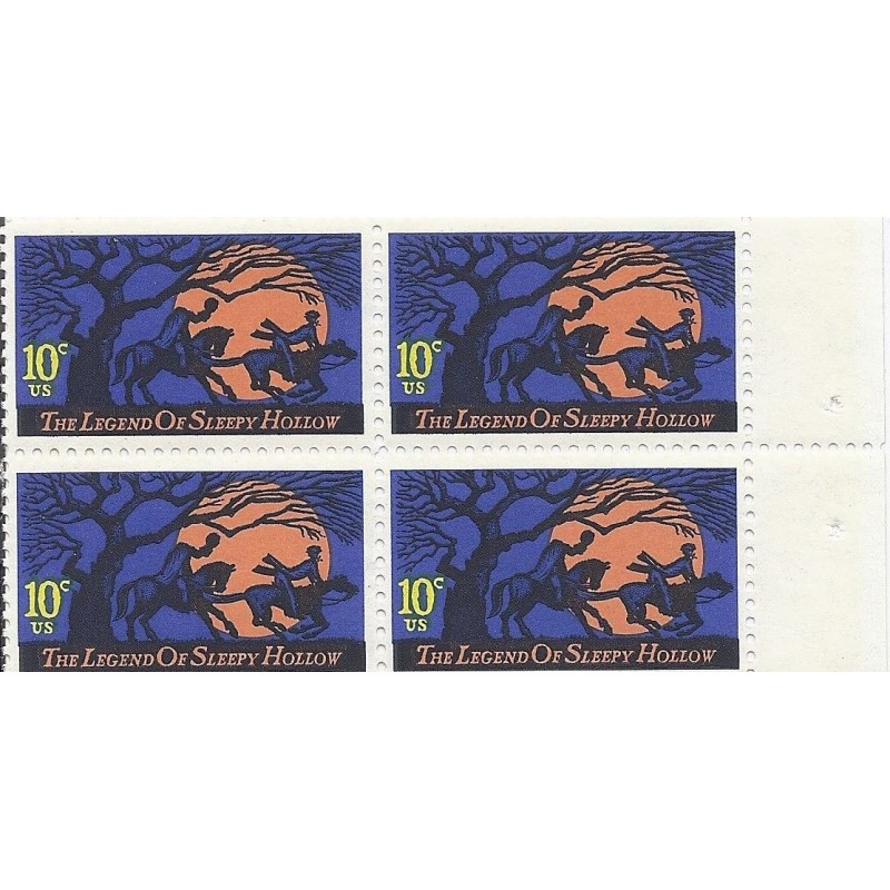 1974 LEGEND OF SLEEPY HOLLOW ~ WASHINGTON IRVING 1548 Block of 4 x 10 cents US Postage Stamps $13.87 Collectibles Display & S...