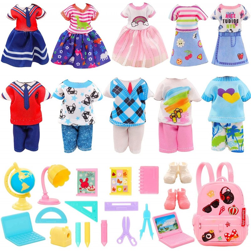 5.3 Inch Chelsea Doll Clothes and School Playset 3 Dresses 3 Outfits 2 Shoes and 19 Pcs Study Supplies Accessories for Chelse...