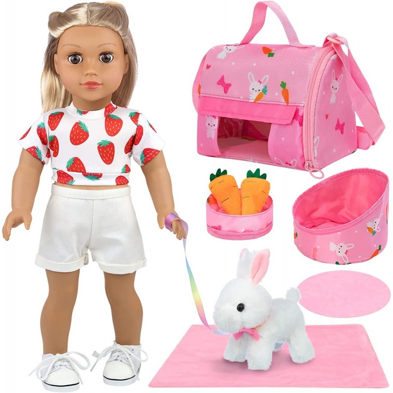 9 Piece Doll Pet Set and Accessories Included Doll Clothes Carrier Bag Toy Pet Rabbit Carrot Toy Kennel Perfect for 18 inch G...