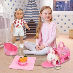 9 Piece Doll Pet Set and Accessories Included Doll Clothes Carrier Bag Toy Pet Rabbit Carrot Toy Kennel Perfect for 18 inch G...