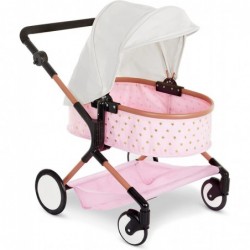 Baby Doll Double Stroller Mini Gold Stars Foldable Canopy Swivel Wheels Basket Pink Carriage Fits Twin 14-inch Dolls Children...