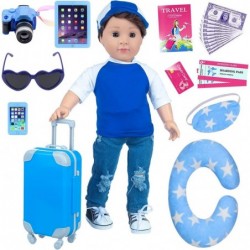 24 Pcs 18 Inch Boy Doll Clothes and Accessories Suitcase Play Set Included Travel Carrier Clothes Camera Phone Travel Pillow ...