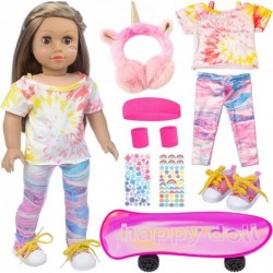 9 Pcs 18 inch Girl Doll Skateboard Set Outdoor Sport Clothes and Accessories - Clothes Shoes Skateboard Earphone Headband Spo...