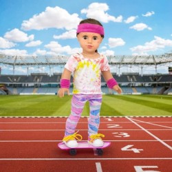 9 Pcs 18 inch Girl Doll Skateboard Set Outdoor Sport Clothes and Accessories - Clothes Shoes Skateboard Earphone Headband Spo...