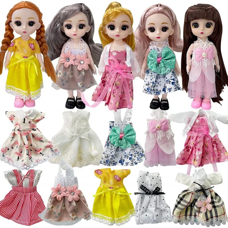 Pack of 10 6.3" Mini Girl Handmade Doll Clothes 10 Pairs of Shoes in Rainbow Colors 5 Pack of Mini Dolls. $42.86 Doll Accesso...