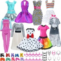 38 pcs Doll Clothes and Accessories 8 Sets Fashion Clothes Dresses Casual Outfits 10 Pairs Shoes 10 Hangers 10 Glasses and Ne...