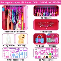 120 Pcs Fashion Doll Closet Wardrobe for Doll Clothes and Accessories Storage Include Clothes Dresses Shoes Mirror Bags Neckl...