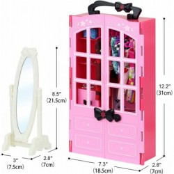 120 Pcs Fashion Doll Closet Wardrobe for Doll Clothes and Accessories Storage Include Clothes Dresses Shoes Mirror Bags Neckl...