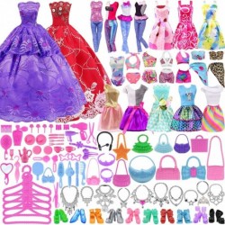 120 Pcs Fashion Doll Closet Wardrobe for Doll Clothes and Accessories Storage Include Clothes Dresses Shoes Mirror Bags Neckl...