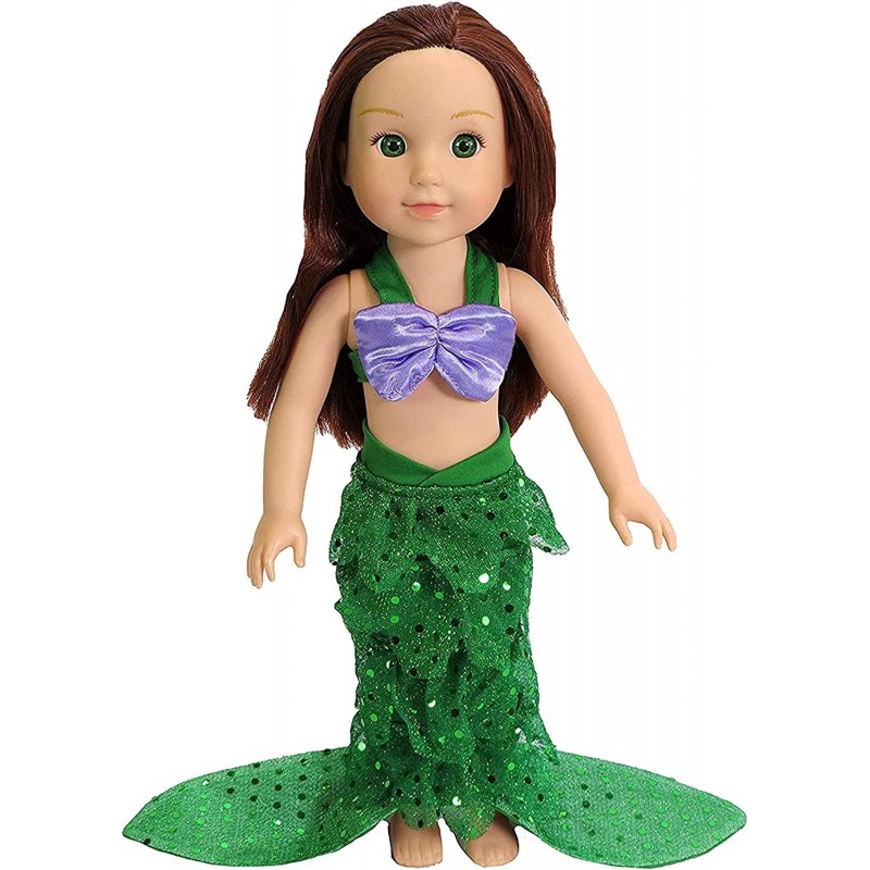 Purple and Green Mermaid Halloween Costume Made for 14 inch Dolls Compatible with Wellie Wishers $17.66 Doll Accessories