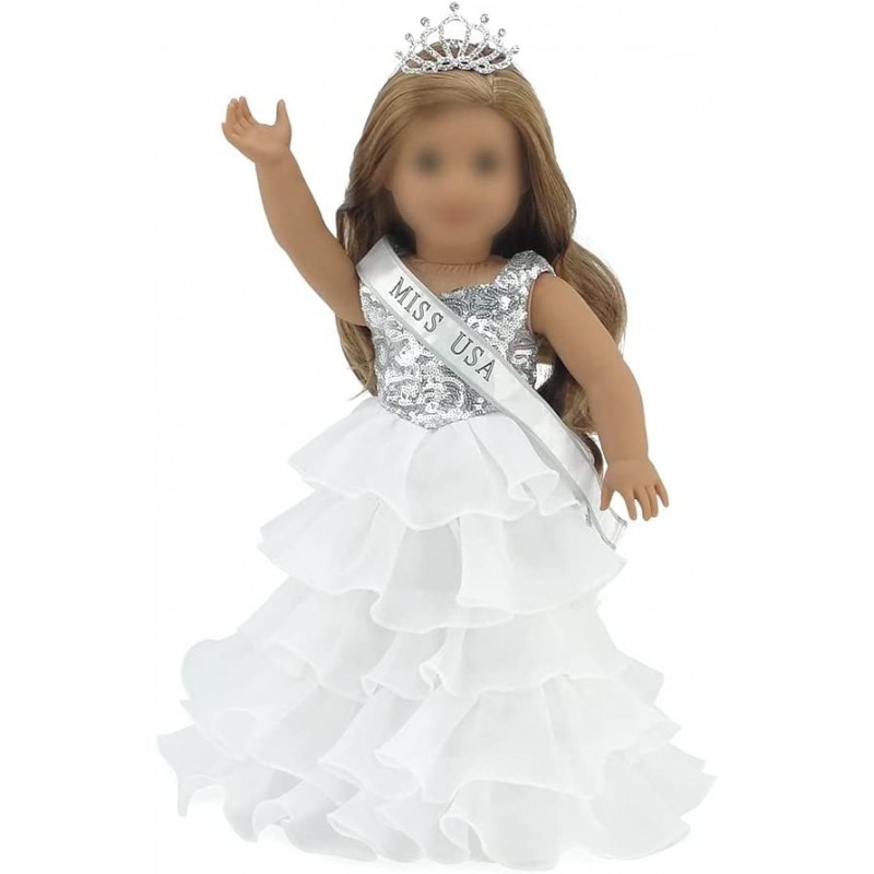 18 Inch Doll Clothes and Accessories Gift Set for Kids Girls | 18" Doll Ball Gown Pageant Dress with Sash & Sparkling Crown T...