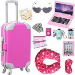 Suitable for Girls' 18 inch Doll Travel Supplies Including Suitcase air Ticket Camera Mobile Phone iPad and Other 16 Pieces o...