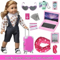 Suitable for Girls' 18 inch Doll Travel Supplies Including Suitcase air Ticket Camera Mobile Phone iPad and Other 16 Pieces o...