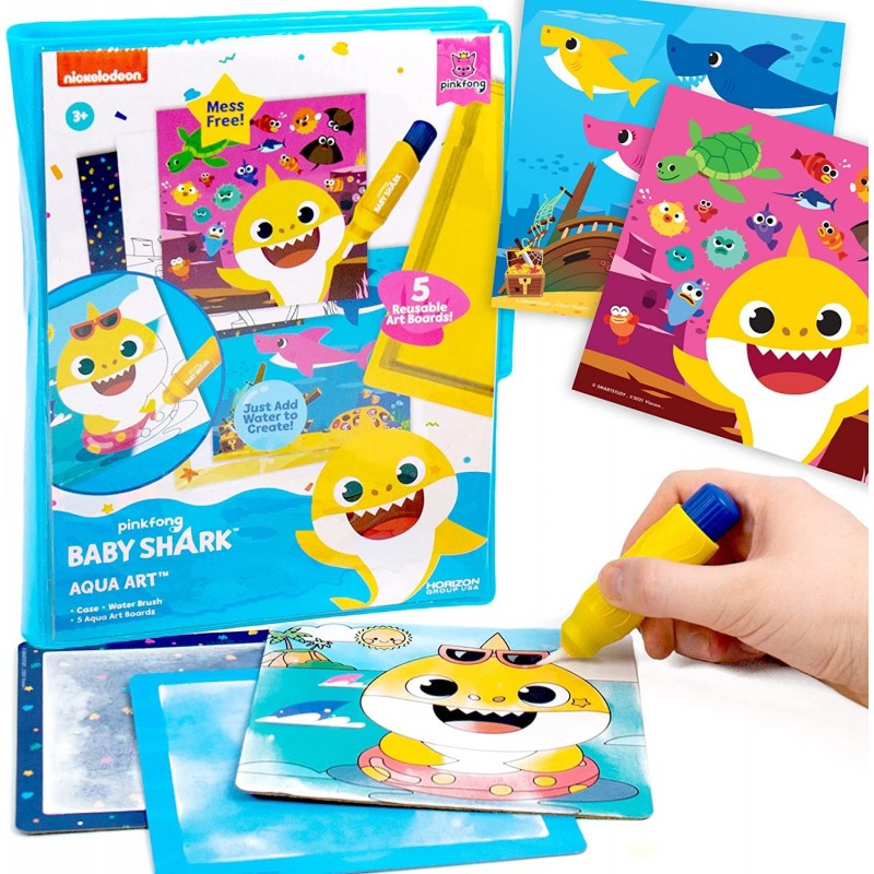 Baby Shark Aqua Art – Baby Shark Water Coloring Pads – Includes Magic Refillable Water Brush for Mess Free Water Art Painting...