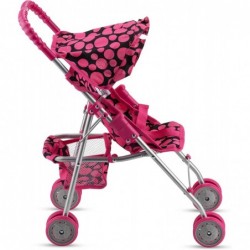 HUSHLILY® - Foldable Baby Doll Stroller with Smooth Rolling Wheels with Adjustable Canopy & Basket - Pink & Black Polka Dots ...