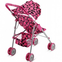 HUSHLILY® - Foldable Baby Doll Stroller with Smooth Rolling Wheels with Adjustable Canopy & Basket - Pink & Black Polka Dots ...