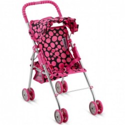 HUSHLILY® - Foldable Baby Doll Stroller with Smooth Rolling Wheels with Adjustable Canopy & Basket - Pink & Black Polka Dots ...