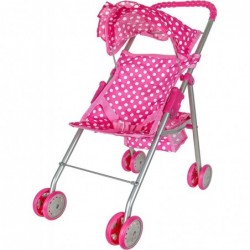 Baby Doll Stroller Pink & White Polka Dots Baby Stroller for Dolls Foldable with Hood and Basket Toy Stroller for Baby Dolls ...