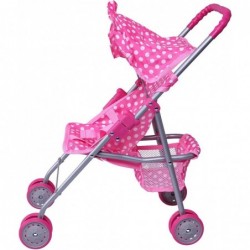 Baby Doll Stroller Pink & White Polka Dots Baby Stroller for Dolls Foldable with Hood and Basket Toy Stroller for Baby Dolls ...