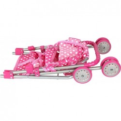 Baby Doll Stroller Pink & White Polka Dots Baby Stroller for Dolls Foldable with Hood and Basket Toy Stroller for Baby Dolls ...