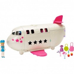 Pocket Fabulous Flying Jet with 3-in Polly Doll & Extra Dress Hanger Luggage Plane Lounge Area Bathroom with Vanity Consessio...