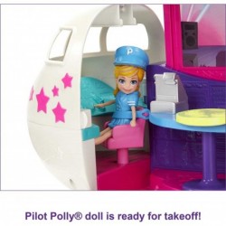 Pocket Fabulous Flying Jet with 3-in Polly Doll & Extra Dress Hanger Luggage Plane Lounge Area Bathroom with Vanity Consessio...