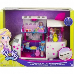 Pocket Fabulous Flying Jet with 3-in Polly Doll & Extra Dress Hanger Luggage Plane Lounge Area Bathroom with Vanity Consessio...