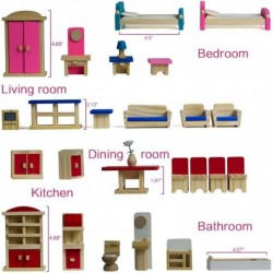 Wooden Dollhouse Furniture - 5 Sets 1:12 Scale Doll House Furnishings 35 Pieces of Dollhouse Accessories (Living Room Kitchen...