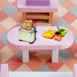 47Pcs Dollhouse Decor Set 1:12 Scale 1 Set Miniature Toast Machine 4Pcs Plate 12Pcs Knife Fork Spoon 1Pc Milk Bottle 1 Set Bo...