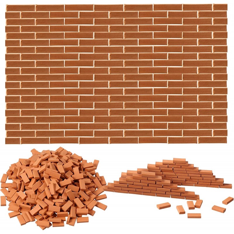 350 Pieces Mini Bricks Tiny Bricks for Landscaping Red Miniature Bricks Model Brick Wall Small Bricks for Crafts Realistic Fa...