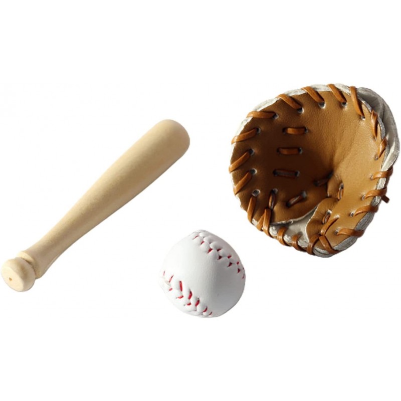 3Pcs/Set Dollhouse Baseball 1/12 Scale Miniature Dollhouse Accessories Wood Miniature Baseball Glove Set for Dollhouse Scene ...