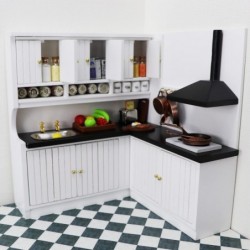 Dollhouse Kitchen Set Miniature Wooden Furniture Cabinet Dining Room Kitchen Kit 1/12 Scale Wooden Dollhouse Accessories (Sty...