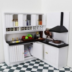 Dollhouse Kitchen Set Miniature Wooden Furniture Cabinet Dining Room Kitchen Kit 1/12 Scale Wooden Dollhouse Accessories (Sty...