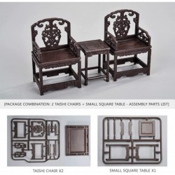 Imitation Wooden Dollhouse Furniture of Table & Chair 1/12 Scale Miniature Dollhouse Accessories of Qing Dynasty Antique Doll...