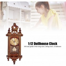 Dollhouse Clock 1:12 Model Scale Wall Clock Miniature Grandfather Clock Vintage Doll House Floor Clock Wooden Living Room Fur...