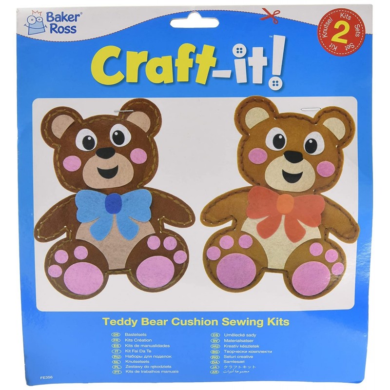 FE356 Teddy Bear Cushion Sewing Kits - Pack of 2 Sewing Set for Children Creative Activities for Kids Ideal Arts and Crafts P...